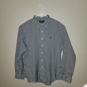 Vintage Ralph Lauren Shirt Men XXL Black White Pinstriped Custom Fit Button Down